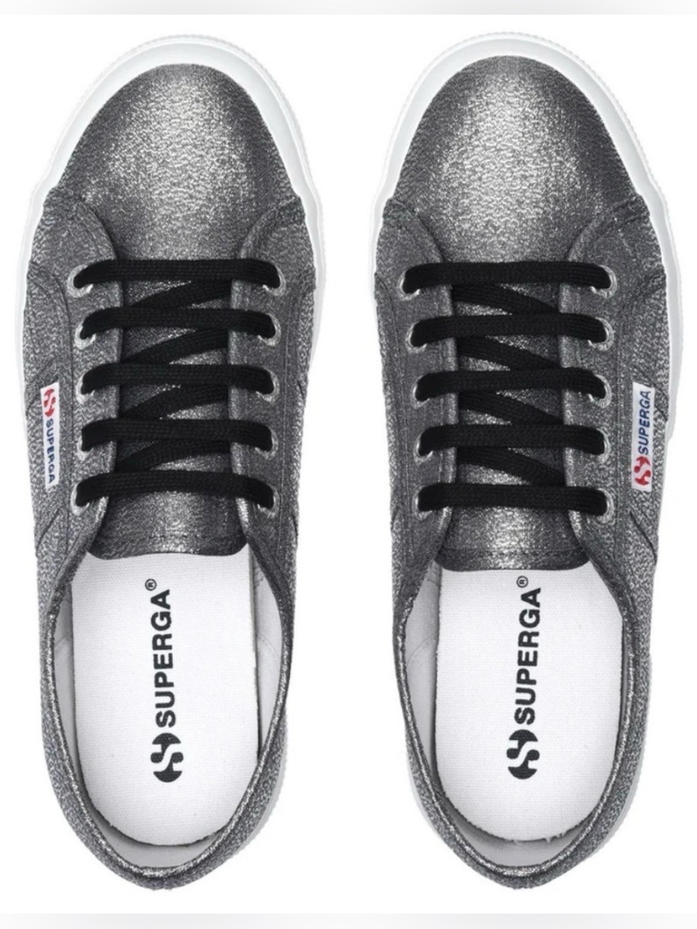 Superga 7 1/2 Women’s Sneakers Grey Lamé Upper Glitter Silver Low Top Lace Up